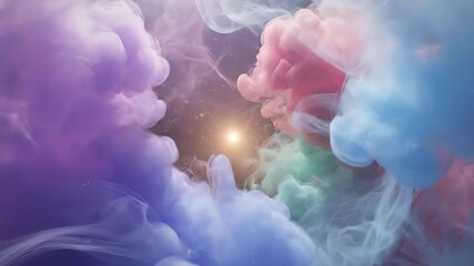 Wall Mural - a seamlessly looping video depicting dreamy pastel hues softly floating and swirling like cosmic wat