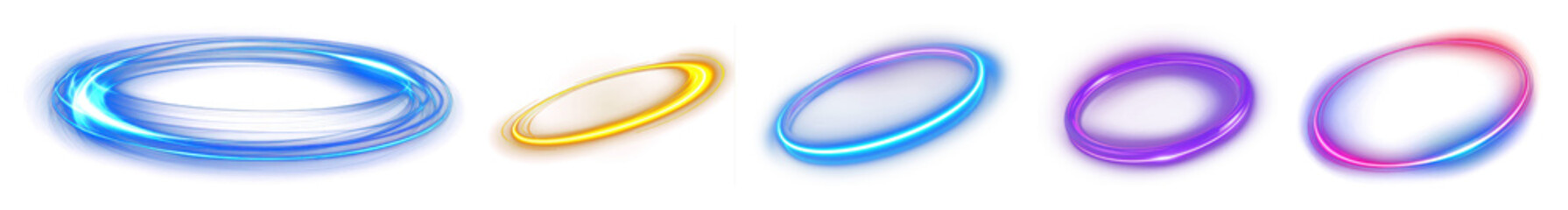 PNG Colorful glowing neon rings, element set on transparent background
