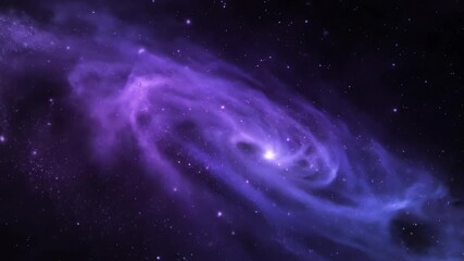 Wall Mural - A seamlessly looping video depicting abstract purple blue cosmic dust trails, spiraling and intertwining like a soft galactic current, full of gentle light points space, azure, futuristic