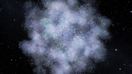 Wall Mural - A seamlessly looping video of a shimmering crystal dust cloud slowly expanding and refracting light in deep space cosmic dust, refracting light, backdrop