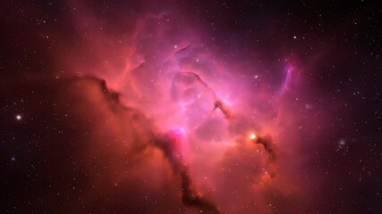 Wall Mural - a seamlessly looping video of a vibrant pink and orange nebula slowly expanding and swirling in deep