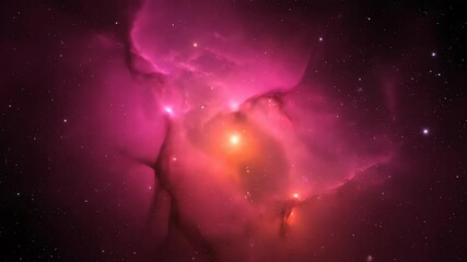 Wall Mural - a seamlessly looping video of a vibrant pink and orange nebula slowly expanding and swirling in deep