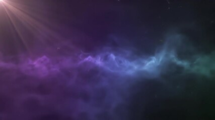 Wall Mural - A serene seamless loop of abstract cosmic fog with subtle light rays filtering through its shifting layers galaxy, nebula, blue