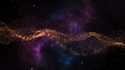 Wall Mural - abstract dark deep space background with shimmering golden and orange particles gently floating and 