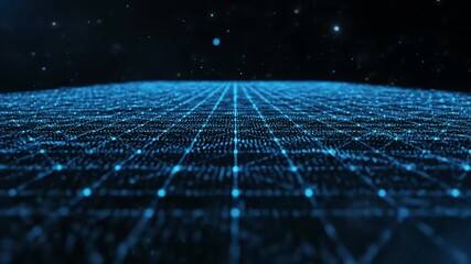 Wall Mural - Abstract data stream visualization with glowing blue particles forming a seamlessly looping ethereal grid technology, meditation, tech