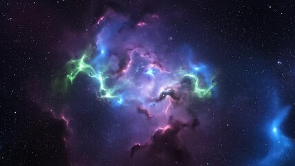 Wall Mural - abstract deep cosmic nebula with slowly pulsating green and blue bioluminescent patterns, a seamless