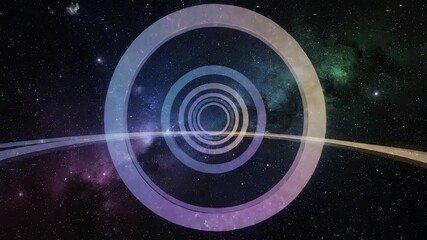 Wall Mural - abstract deep space background featuring slowly expanding rings of iridescent light and subtle parti