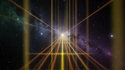 Wall Mural - Abstract deep space background with a grid of slowly moving, glowing yellow and orange laser beams, a seamless loop electric, cyber, high-tech