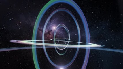 Wall Mural - abstract deep space background featuring slowly expanding rings of iridescent light and subtle parti