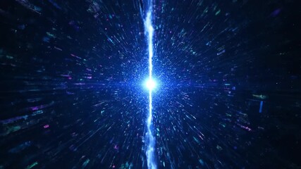 Wall Mural - Abstract digital data stream flowing rapidly through a deep space tunnel of light, a seamlessly looping video for tech backgrounds network, virtual, innovation
