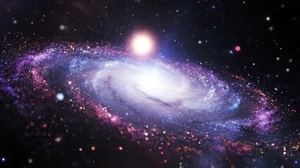 Wall Mural - abstract galaxy core glows intensely in a seamlessly looping video, with swirling particles and conc
