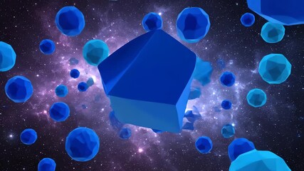 Wall Mural - abstract geometric blue shapes morph and blend in a seamlessly looping futuristic galaxy background 