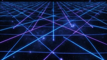Wall Mural - abstract cosmic grid lines flowing and intersecting on a dark background in a seamless loop futurist