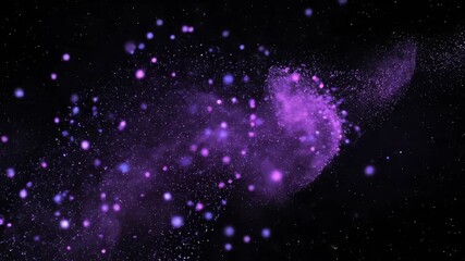 Wall Mural - abstract particle stream of glowing purple dust moving through deep space, seamless loop backdrop, m