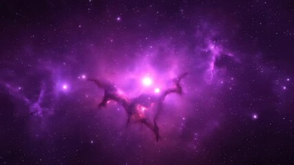 Wall Mural - abstract seamless loop of a glowing cosmic nebula mist, featuring soft transitions of purple and pin