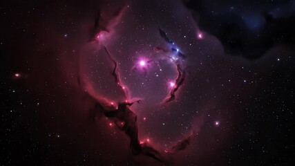 Wall Mural - An intricate seamlessly looping video of cosmic nebulous patterns in rich burgundy and navy, slowly twisting and expanding vibrant, background, vivid