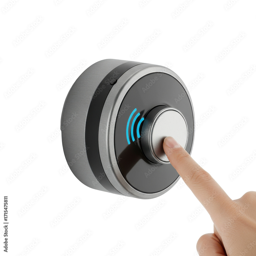 Finger Operated Button Finger pressing a smart home device button to activate isolated PNG ...