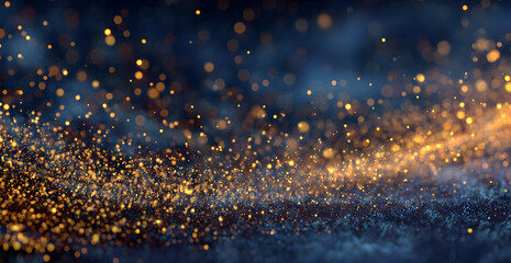 Wall Mural - abstract background with Dark blue and gold particle. Christmas Golden light shine particles bokeh on navy blue background. Gold foil texture. Holiday concept.