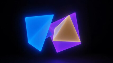 Wall Mural - seamlessly looping video depicting glowing, shifting abstract geometric light shapes against a dark,