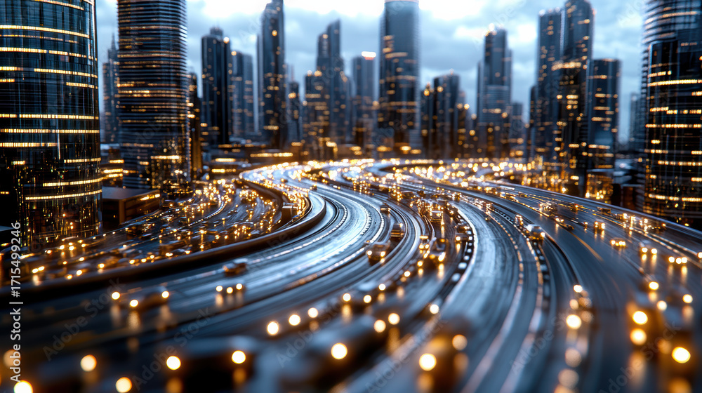 High fidelity digital map showcasing urban traffic flow with ...