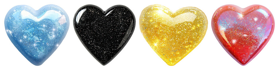 Wall Mural - PNG Colorful sparkling heart shapes, element set on transparent background