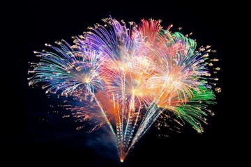 Colorful fireworks exploding in the night sky with vibrant bursts of light