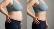© startang141 - Side-by-side comparison of a woman's torso before and after weight loss, showcasing the transformation in body shape and fitness progress.