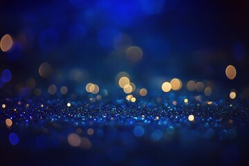 Abstract blue background with sparkling glitter and bokeh light effects