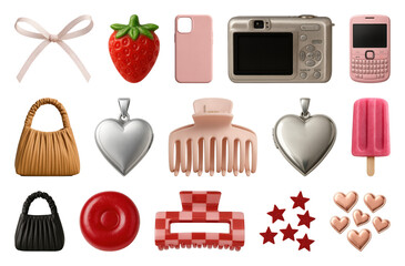 Wall Mural - png colorful retro accessories collection, element set on transparent background