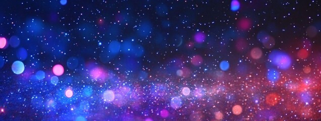 Abstract cosmic background with glowing bokeh lights in blue and purple hues