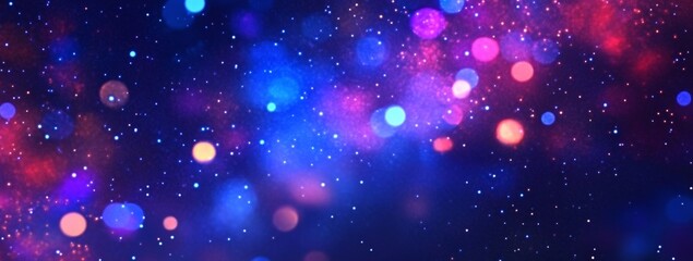 Abstract cosmic background with glowing bokeh lights in vibrant purple, blue, and pink hues