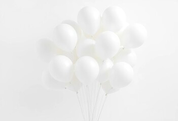 Wall Mural - Cluster of pristine white balloons against a stark white backdrop,  overhead,  event