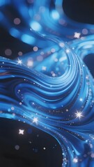 Abstract blue wave pattern with glowing stars and bokeh lights