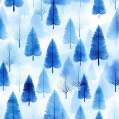 Wall Mural - Watercolor forest pattern in shades of blue