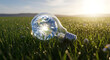 © AI Image Studio - Earth inside lightbulb in grass field, representing sustainability and nature