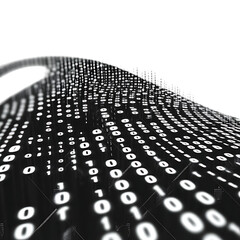 Digital stream of binary code flowing across a dark surface with a futuristic look
