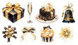 © Rawpixel.com - PNG Elegant gold black festive decorations, element set on transparent background