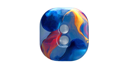 Abstract fluid shape with blue, red, and yellow swirls on transparent background