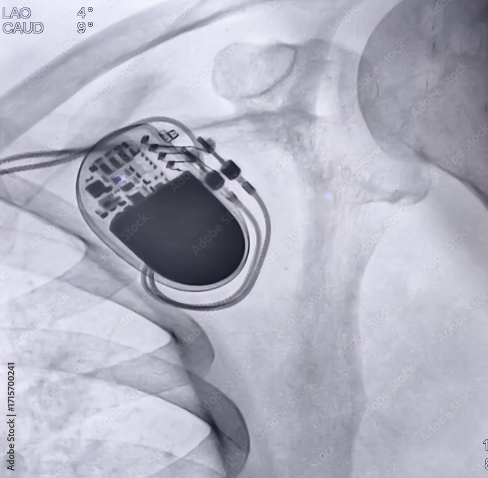 Foto de Stock X ray image showed dual chamber permanent pacemaker (PPM ...