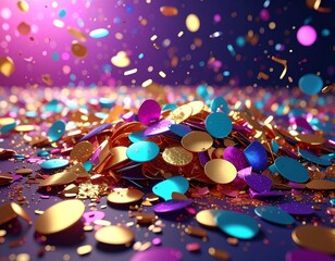 Wall Mural - Colorful celebration with seamless confetti and ribbon party paper on white background