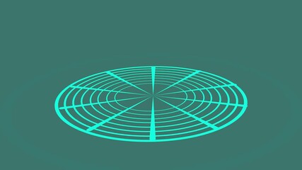 Animated abstract teal circular grid. Rotating seamless loop 3 d render futuristic technology hud interface design element motion graphics background sci fi cyberpunk overlay.