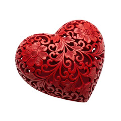 Intricate red heart ornament with detailed filigree design isolated on transparent background