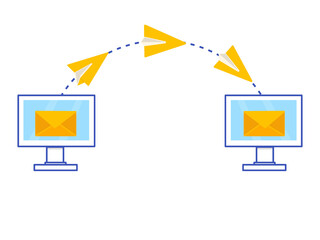 Wall Mural - Email sending concept with paper plane icon. Message transfer between computers. Digital communication symbol. Transparent background.