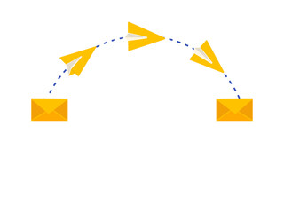 Wall Mural - Email transfer concept with paper plane icon. Message delivery between envelopes. Symbol of digital mail. Flat graphic illustration.