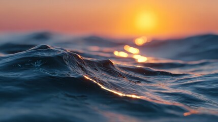 Wall Mural - sunset over ocean background with soft waves and warm reflection light