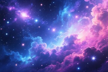 Wall Mural - Abstract illustration of a blue nebula with stars and clouds in the night sky