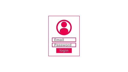 Wall Mural - Simple login interface design with icon email and password fields and login button magenta red color animation. black background 4k video.