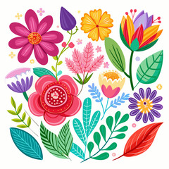 Vector Flower and Leaf Set – Perfect for DIY Designs .Adobe Illustrator Artwork