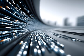 Tech vibe with code streams and data flow in cool blue and white style.