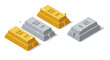 © Silent Vector - Shiny gold and silver bars with engraved details in isometric style